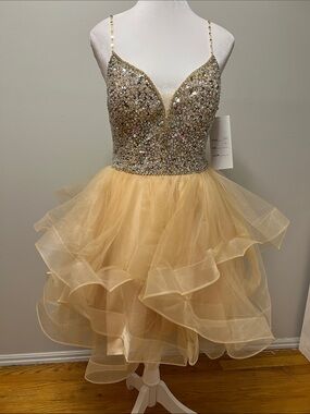 NWT Champagne Sequin Tulle Homecoming Dress Size Medium